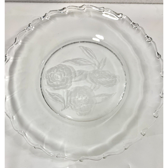 4 Fostoria Camellia Salad Dessert Plates 7.5" Clear Etched‎ Glass Roses Vintage - Picture 10 of 11